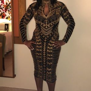 Black/Gold Sparkling Midi Dress.